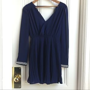 Dygarni Navy Cuff Embellished Pleated Dress